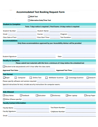 accommodated test booking request form template