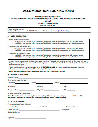 accomodation booking form template