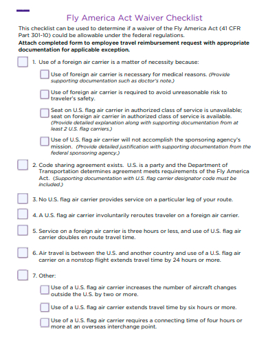 act waiver checklist template