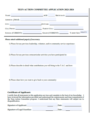 action committee application template