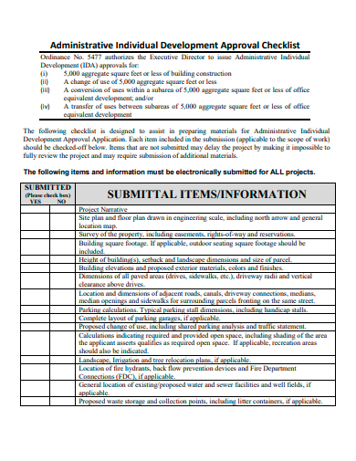 administrative individual development approval checklist template