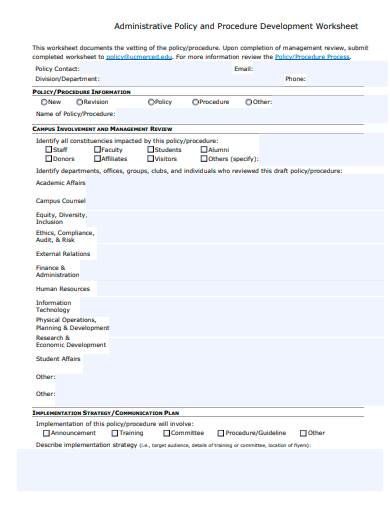 administrative policy and procedure development worksheet template