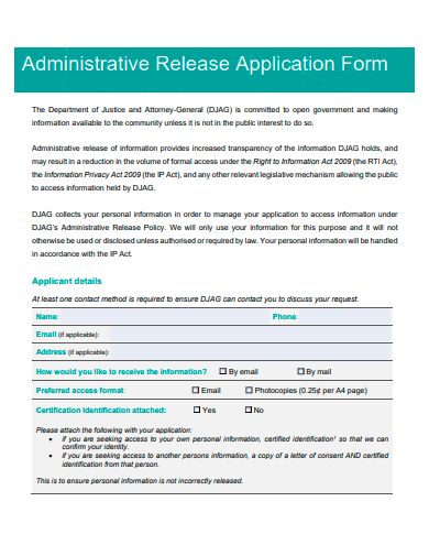administrative release application form template