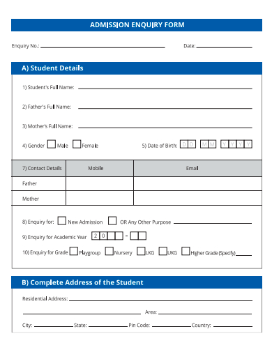 admission enquiry form template