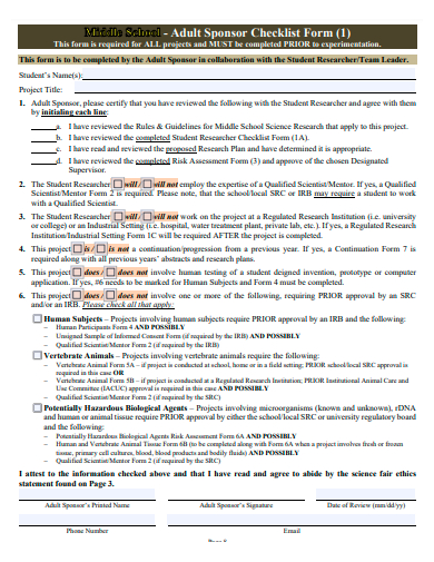adult sponsor checklist form template