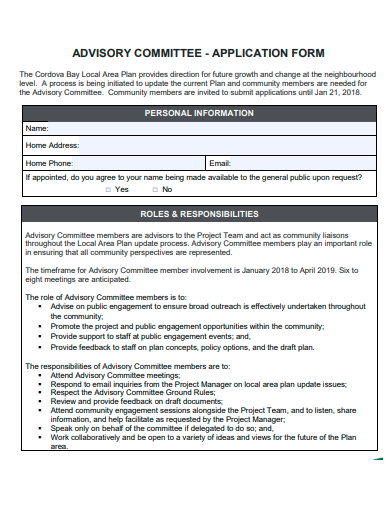advisory committee application form template