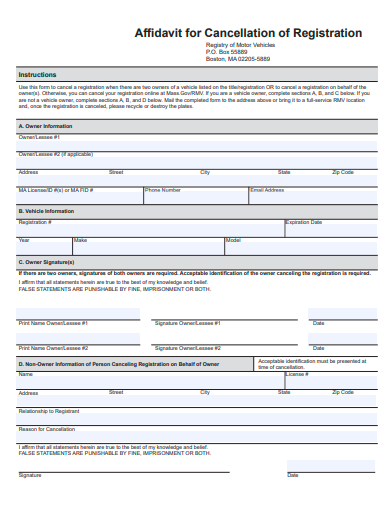 affidavit for cancellation of registration form template