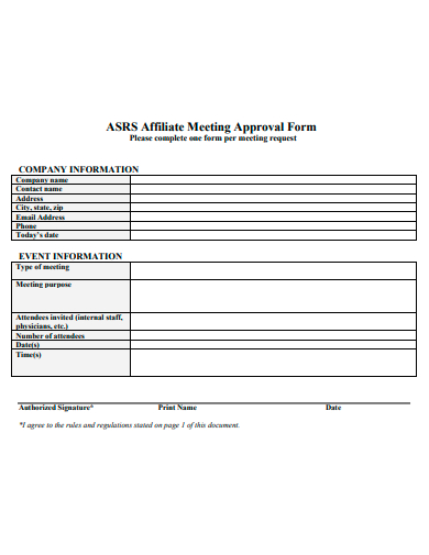 affiliate meeting approval form template