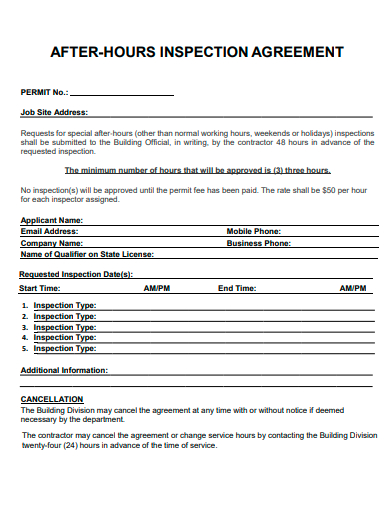 after hours inspection agreement template