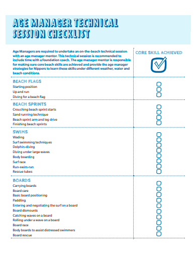 age manager technical session checklist template