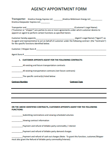 agency appointment form template