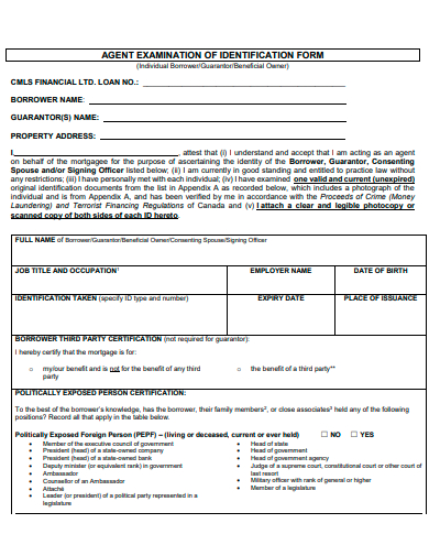 agent examination identification form template