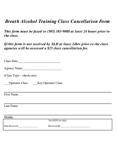 alcohol training class cancellation form template