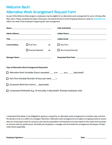 alternative work arrangement request form template