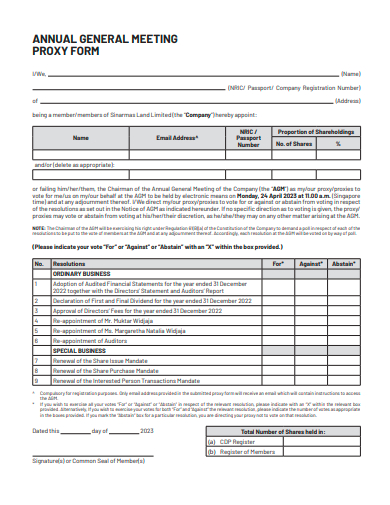 annual general meeting proxy form template
