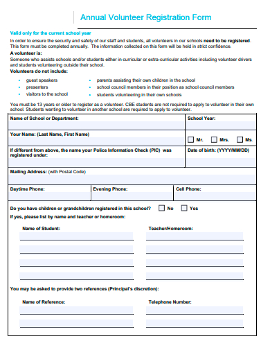 annual volunteer registration form template