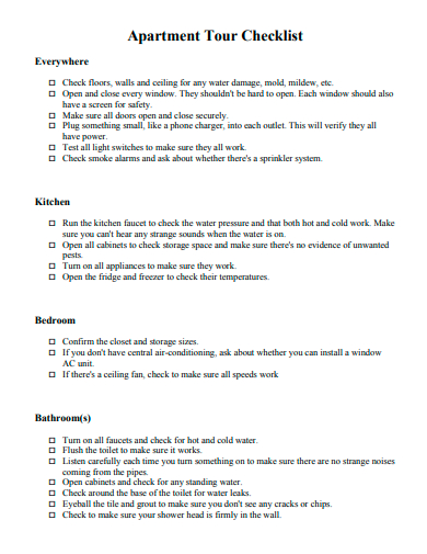 apartment tour checklist template