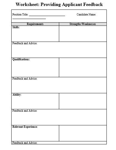 applicant feedback worksheet template