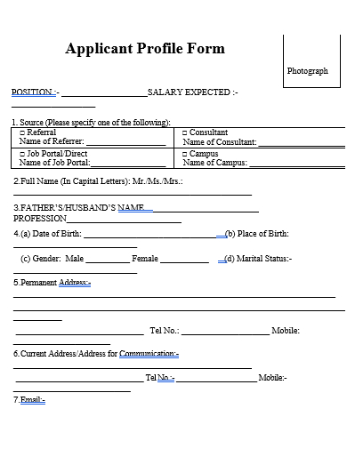 applicant profile form template