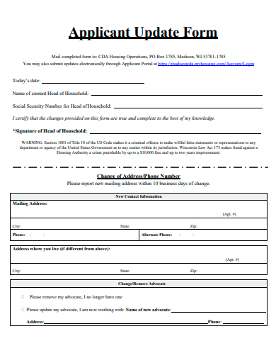 applicant update form template
