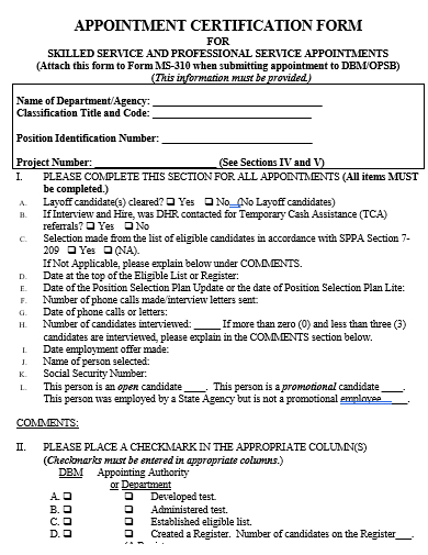 appointment certification form template