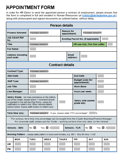 appointment form in doc