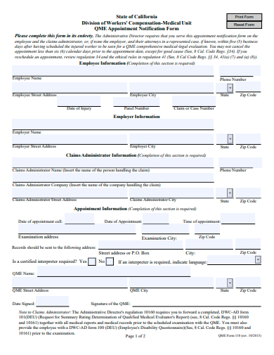 appointment notification form template