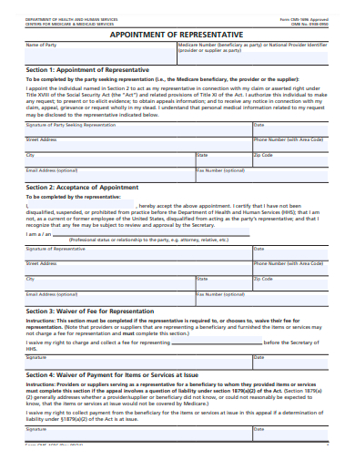 appointment representative form template