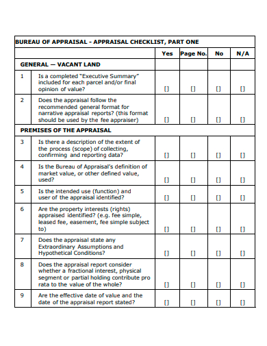 appraisal checklist example