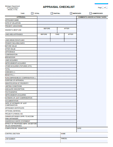 appraisal checklist template