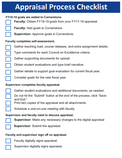 appraisal process checklist template