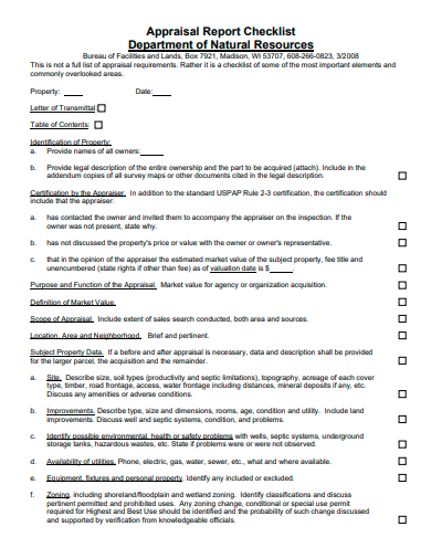 appraisal report checklist template
