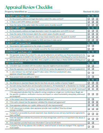appraisal review checklist template