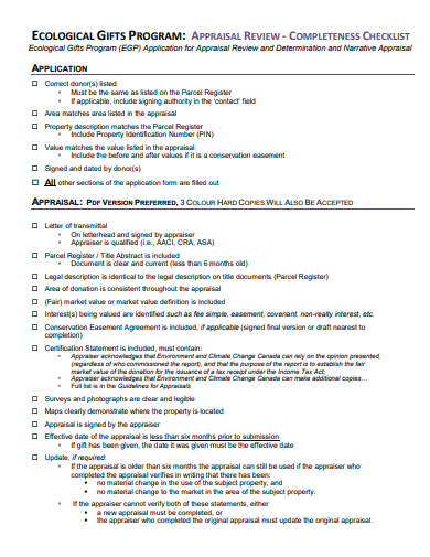 appraisal review completeness checklist template