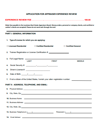 appraiser experience review application template