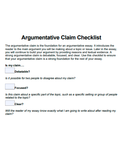 argumentative claim checklist template