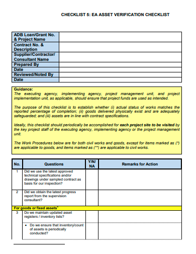 asset verification checklist template