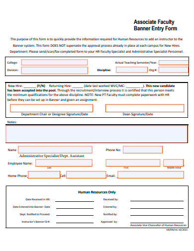 associate faculty banner entry form template