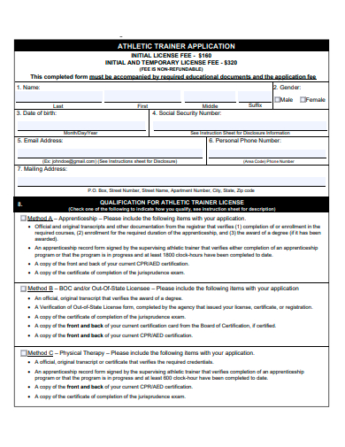 athletic trainer application template