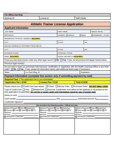 athletic trainer license application template