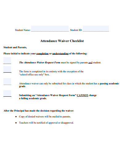 attendance waiver checklist template
