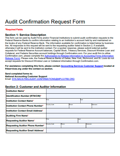 audit confirmation request form template