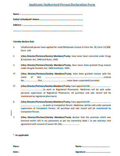 authorized person declaration form template