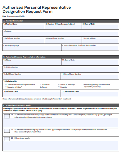 authorized personal representative designation request form template