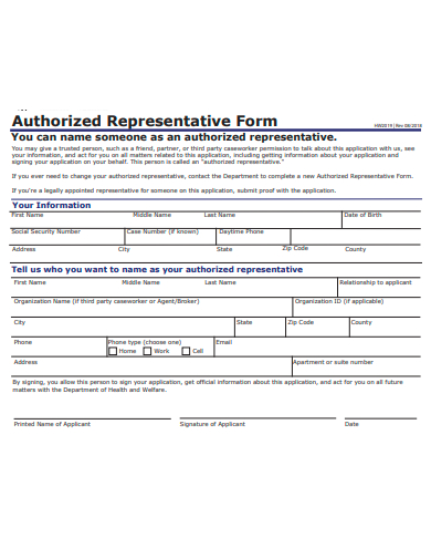 authorized representative form template