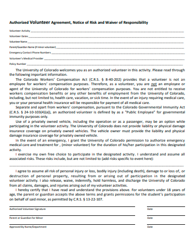 authorized volunteer agreement template