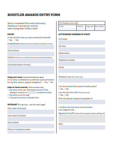 awards entry form template