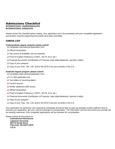 basic admission checklist template