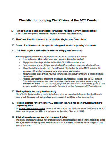 basic claim checklist template