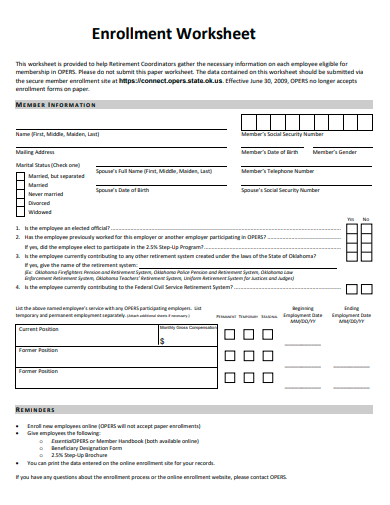 basic enrollment worksheet template